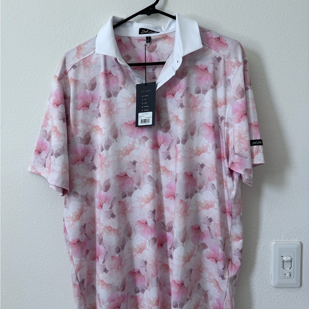 NWT Bad Birdie Pink Floral Men's Polo Shirt